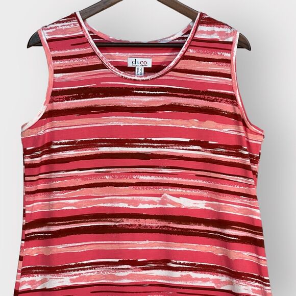 D & Co. Maxi Tank Dress Women Size L Pink Striped Stretch Slit Sleeveless Modest - Picture 2 of 13